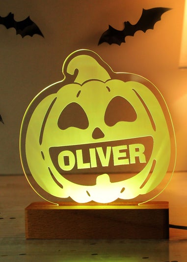 Personalised Memento Company Brown Pumpkin Wooden LED Light