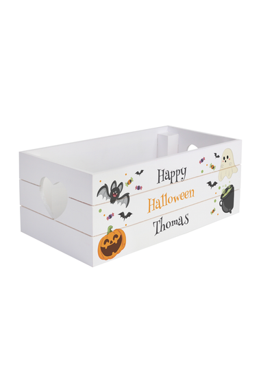 Personalised Memento Company White Wood Halloween Small Wooden Treats Crate