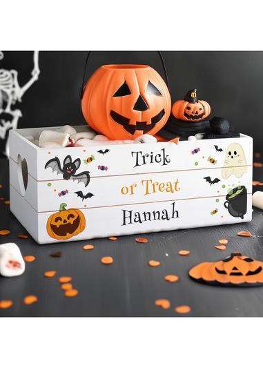 Personalised Memento Company White Wood Halloween Small Wooden Treats Crate