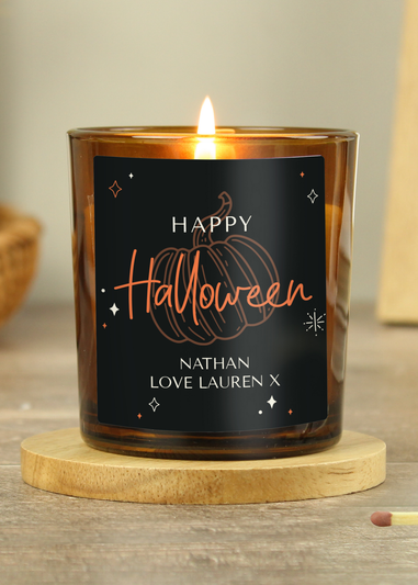 Personalised Memento Company Brown Pumpkin Amber Glass Candle