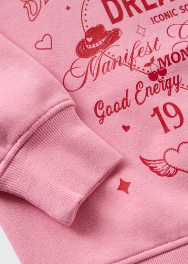 Girls Pink Self Love Oversized Sweatshirt (7-15yrs)