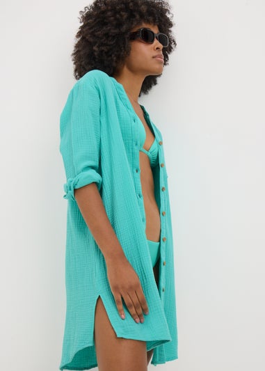 Turquoise Double Cloth Beach Shirt