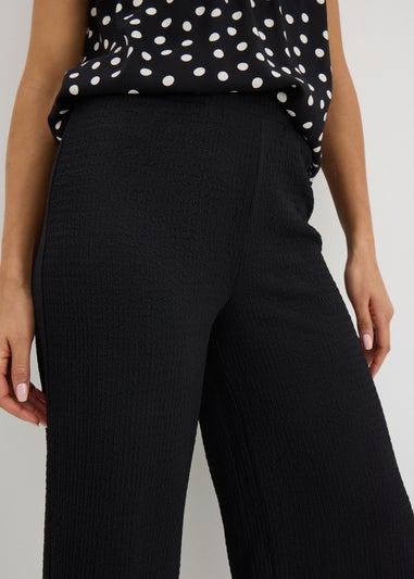 Black Textured Cropped Wide Leg Trousers