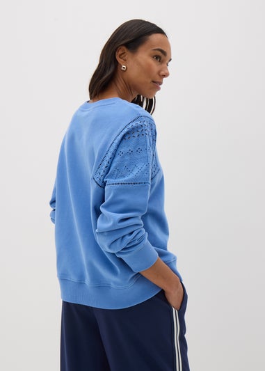 Blue Broderie Anglaise Detail Sweatshirt