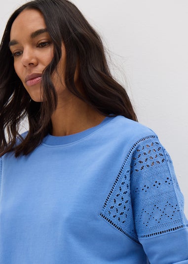 Blue Broderie Anglaise Detail Sweatshirt