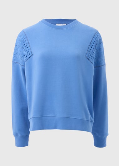 Blue Broderie Anglaise Detail Sweatshirt