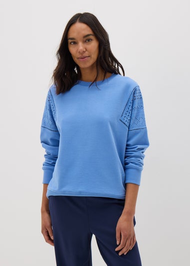 Blue Broderie Anglaise Detail Sweatshirt