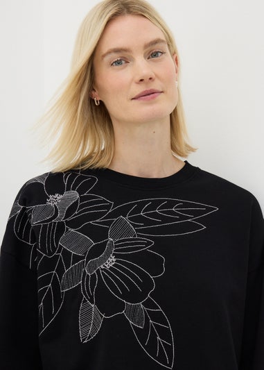 Black Floral Stitch Sweatshirt