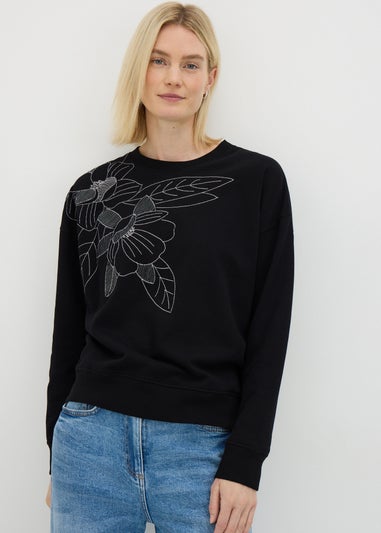 Black Floral Stitch Sweatshirt