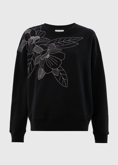 Black Floral Stitch Sweatshirt