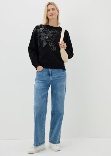 Black Floral Stitch Sweatshirt