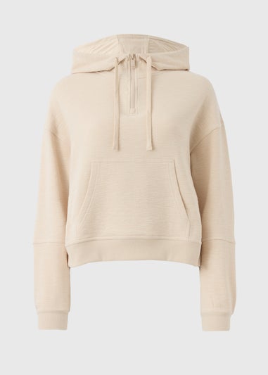 Cream Textured Quarter Zip Hoodie