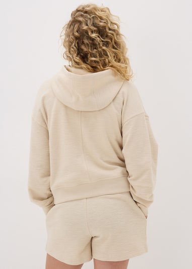 Cream Textured Quarter Zip Hoodie