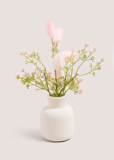 Pink Dried Pampas In Cream Pot