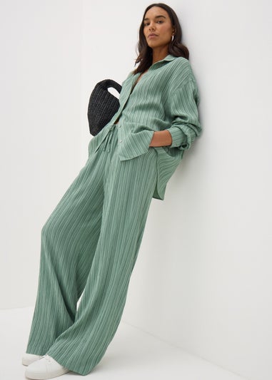 Et Vous Sage Green Textured Co Ord Wide Leg Trousers