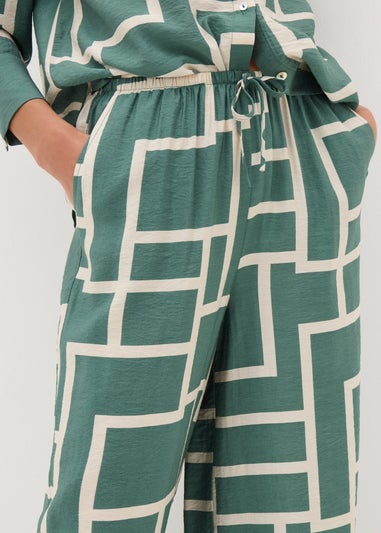 Et Vous Khaki Geometric Print Co Ord Wide Leg Trousers