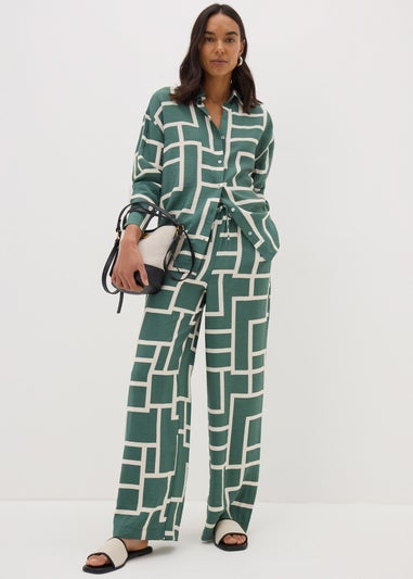 Et Vous Khaki Geometric Print Co Ord Wide Leg Trousers