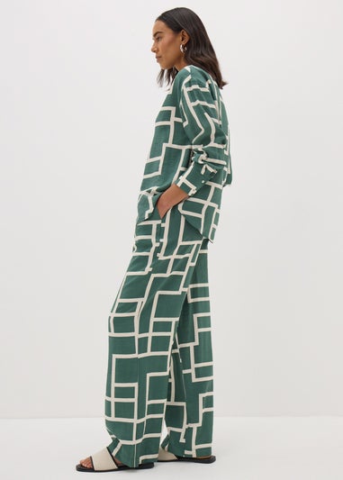 Et Vous Khaki Geometric Print Co Ord Wide Leg Trousers