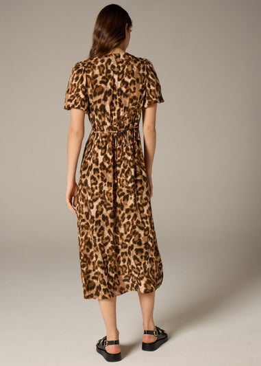 Et Vous Leopard Print Midi Tea Dres