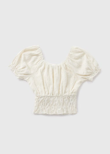 Girls Cream Crinkle Milkmaid Top (7-15yrs)