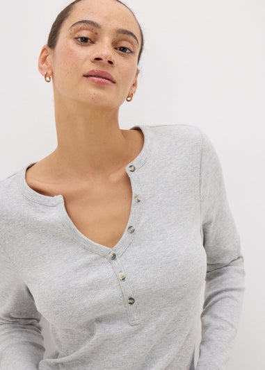 Grey Henley Long Sleeve Top