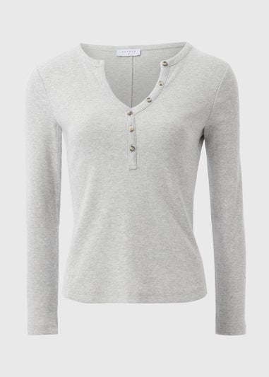 Grey Henley Long Sleeve Top