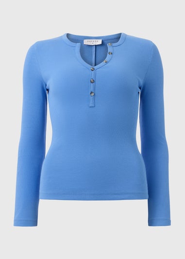 Blue Henley Collar Long Sleeve Top