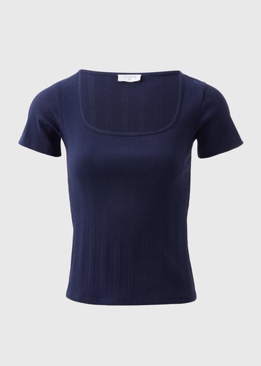 Navy Ribbed Square Neck T-Shirt