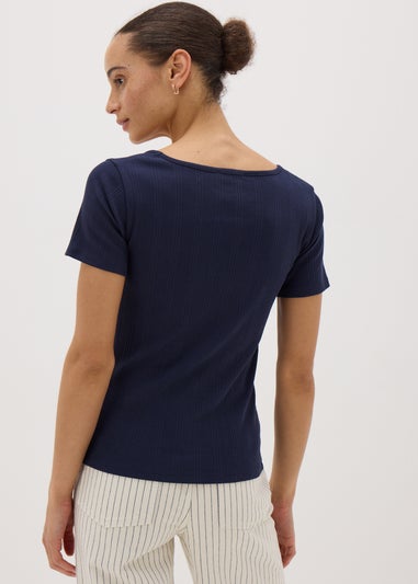 Navy Ribbed Square Neck T-Shirt