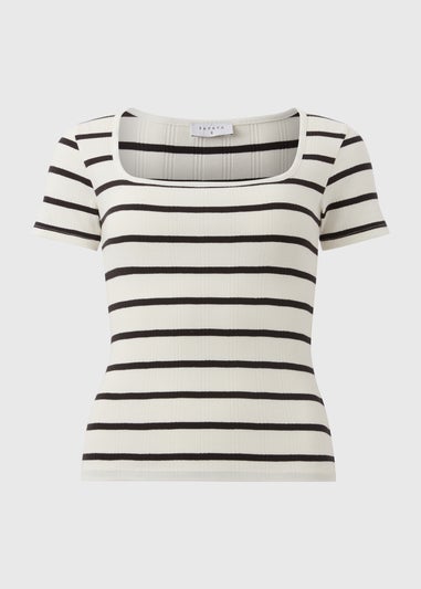 White Stripe Ribbed T-Shirt