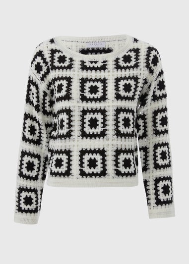 Black Monochrome Patchwork Crochet Jumper