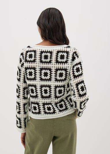 Black Monochrome Patchwork Crochet Jumper