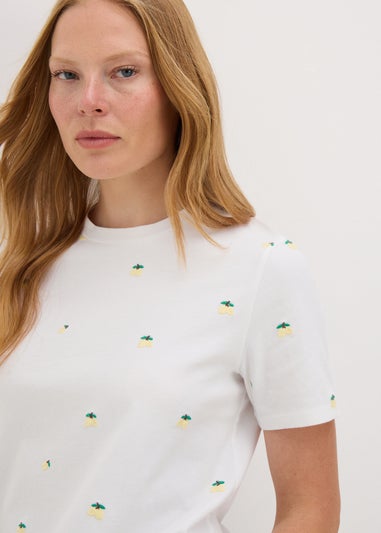 White Embroidered Lemons T-Shirt