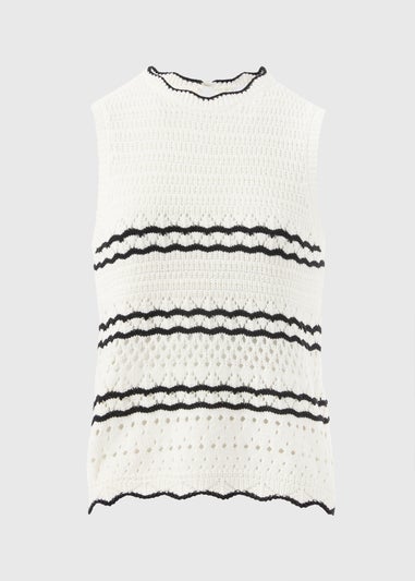 Cream Knitted Black Trimmed Vest