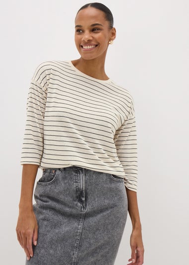 Cream Monochrome Stripe 3/4 Sleeve Top