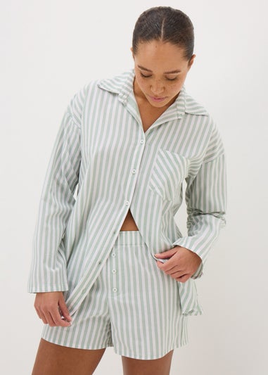 Sage Green Cotton Stripe Short Pyjama Set