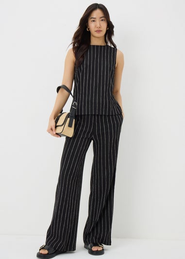 Black Stripe Button Back Co Ord Vest