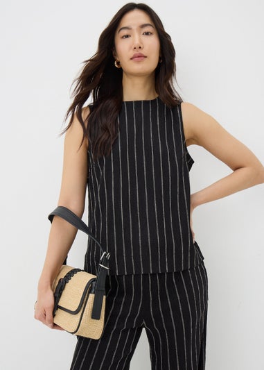 Black Stripe Button Back Co Ord Vest