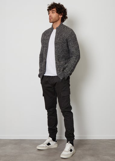 Threadbare Charcoal Zip Through Funnel Neck Cardigan