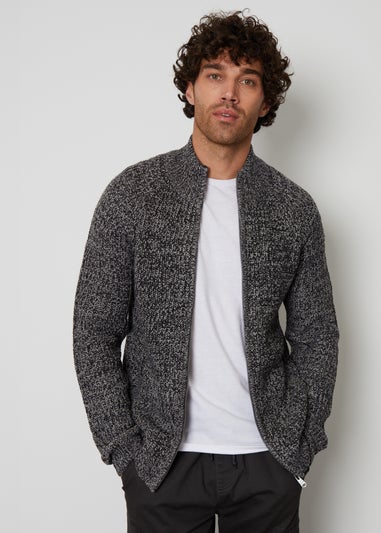 Threadbare Charcoal Zip Through Funnel Neck Cardigan