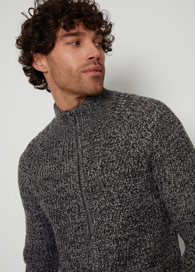 Threadbare Charcoal Zip Through Funnel Neck Cardigan