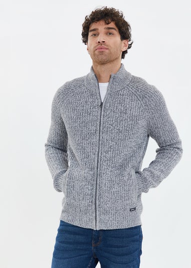 Threadbare Light Grey Zip Through Funnel Neck Cardigan