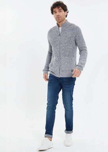 Threadbare Light Grey Zip Through Funnel Neck Cardigan