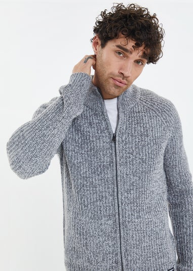 Threadbare Light Grey Zip Through Funnel Neck Cardigan