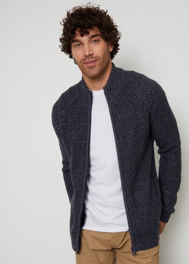 Threadbare Navy Zip Through Funnel Neck Cardigan