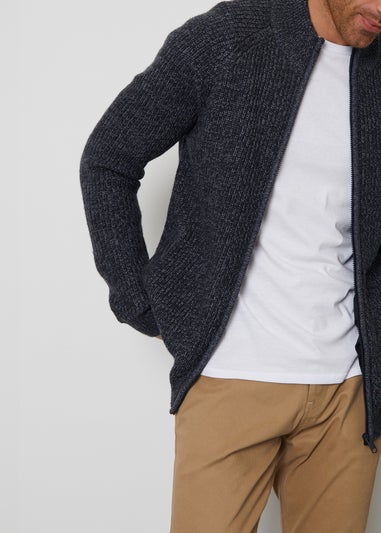 Threadbare Navy Zip Through Funnel Neck Cardigan