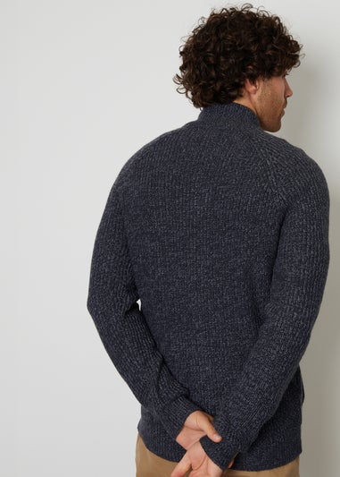 Threadbare Navy Zip Through Funnel Neck Cardigan