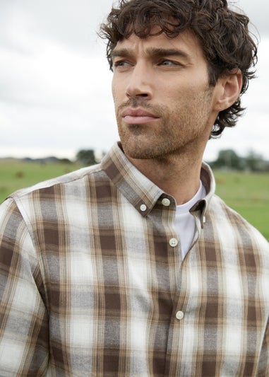 Threadbare Chocolate Mens Chocolate Flannel Check Long Sleeve Shirt