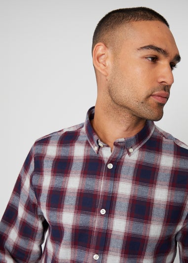 Threadbare Burgundy Brushed Cotton Long Sleeve Check Shirt