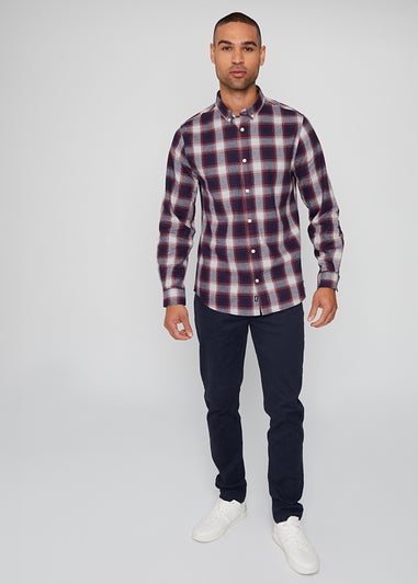 Threadbare Burgundy Brushed Cotton Long Sleeve Check Shirt